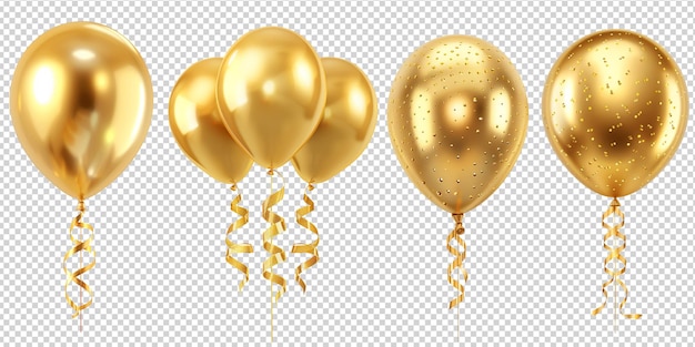 PSD set of gold balloons on a transparent background