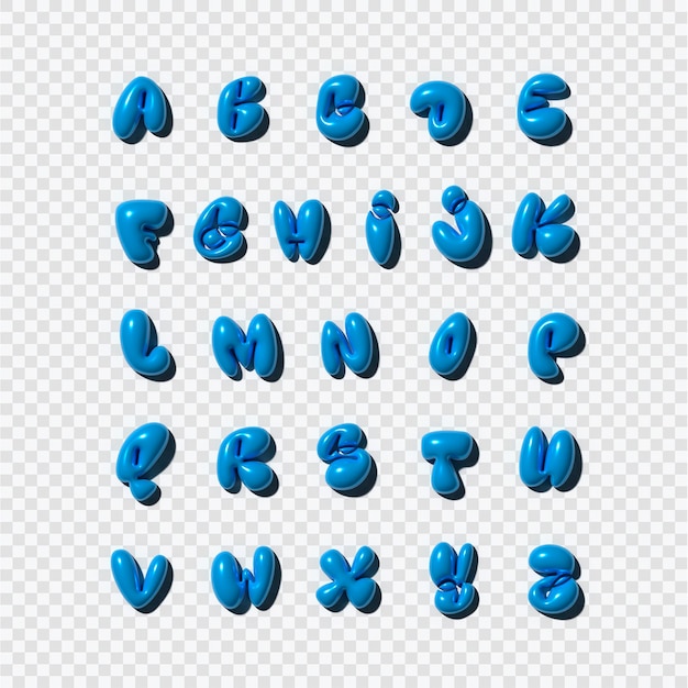 PSD set of inflated alphabet letters isolated on transparent background