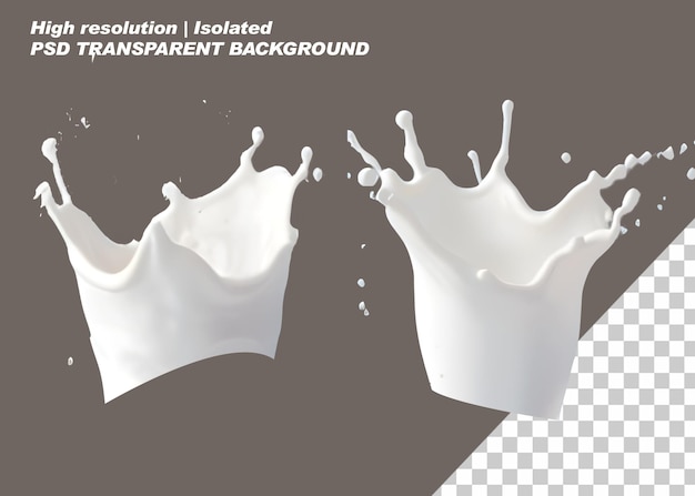 PSD set liquid milk or yogurt realistic splashes png on isolated transparent background