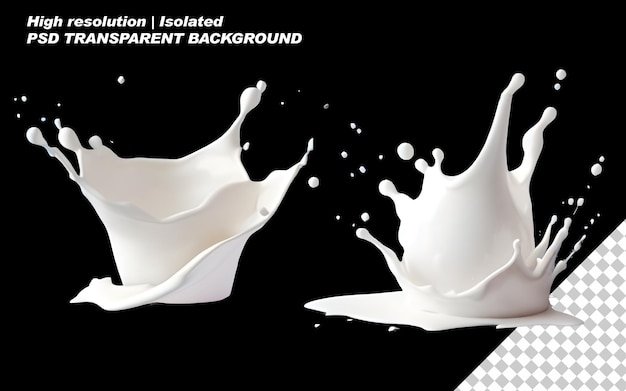 PSD set liquid milk or yogurt realistic splashes png on isolated transparent background