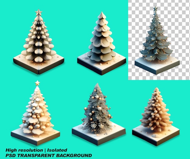 PSD set pack christmas tree collection png on isolated transparent background