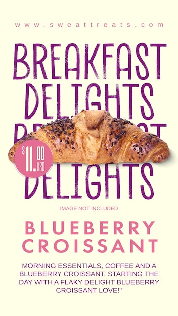 PSD Special delicious blueberry croissant social media instagram story banner design