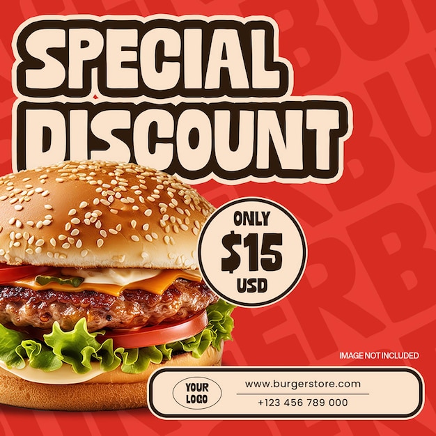 PSD psd special discount burger fast food design for social media and instagram post template