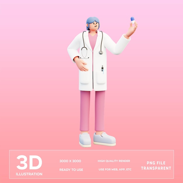 PSD psd woman doctor holding capsule 3d illustration