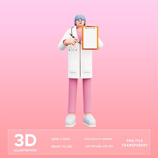 PSD psd woman doctor showing medical report 3d illustration