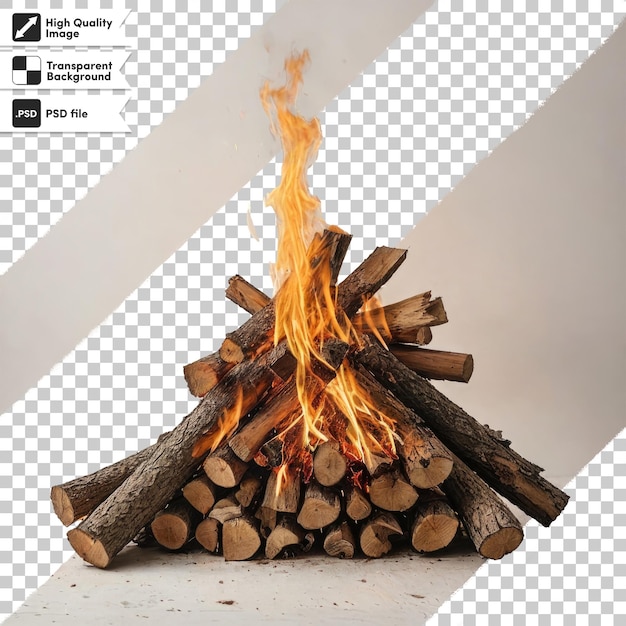 PSD psd wood burning in fireplace on transparent background with editable mask layer