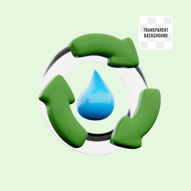 PSD pure fresh water drop with arrows around for renewable natural resource water recycling 3d icon illustration render design