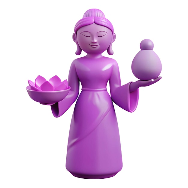 PSD a purple statue of a woman with a pink pot of goldfish in her hand