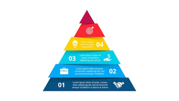 The pyramidal infographic element is divided into 6 parts Concept of six levels of hierarchy