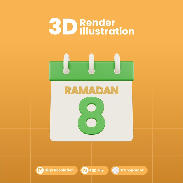 PSD ramadan calendar number 8 isolated template 3d illustration