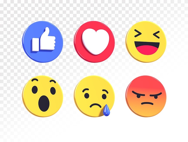 PSD reakcja emoji 3d na facebooku ustawiona na przejrzystą