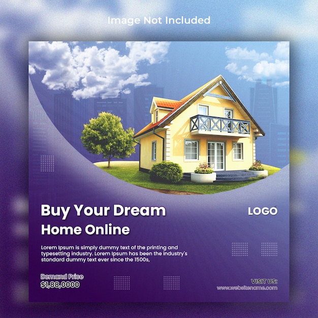 Real estate house social media post or square banner template