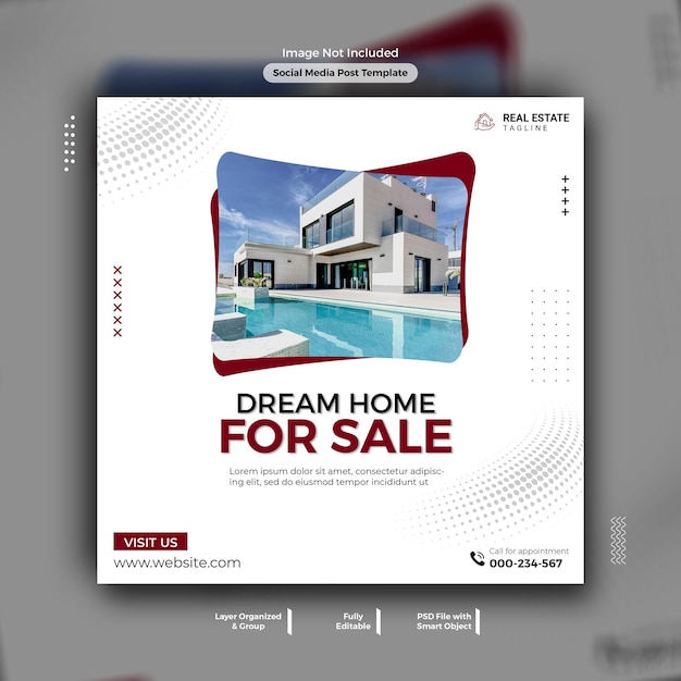 Real estate modern home for sale social media banner and Instagram post template