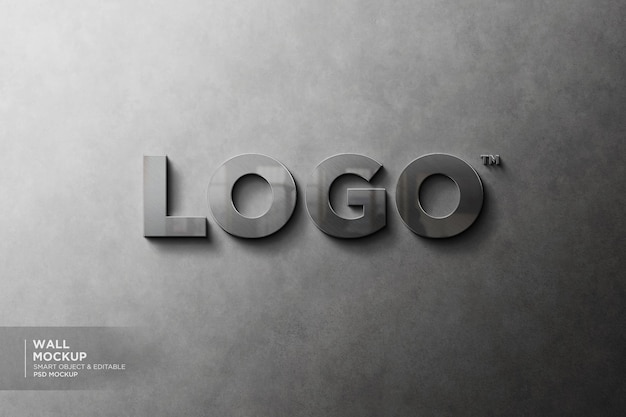 PSD realistic 3d silver chrome logo mockup