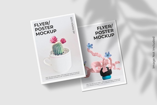 Realistic flyer mockup with shadow overlay