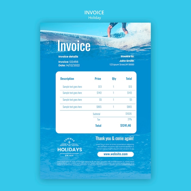 Realistic holiday fun  invoice template