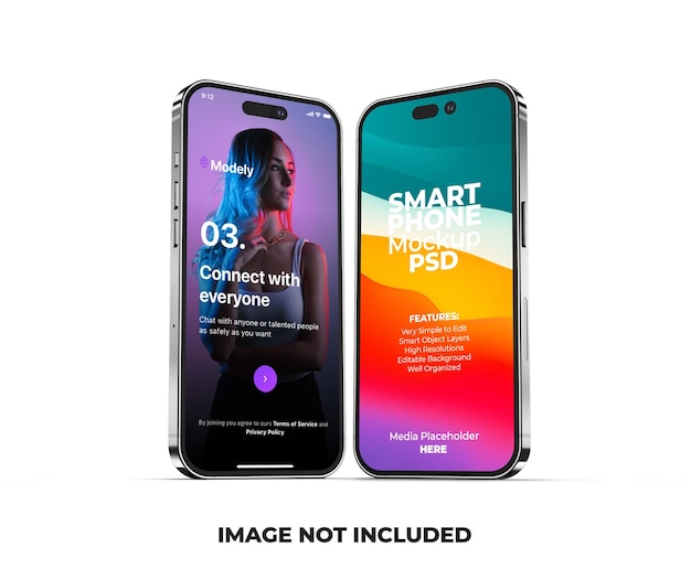 PSD realistic iphone 14 pro max 3d smartphone screen mockup template with editable background psd