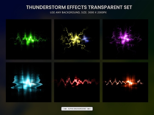 PSD realistic lightnings and thunder bolts of thunderstorm effects