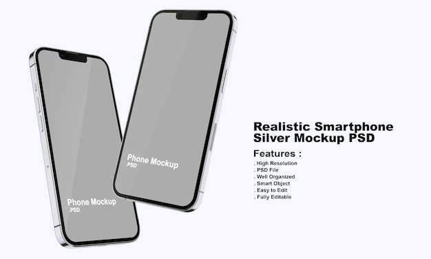 Realistic Premium Silver Smartphone Mockup