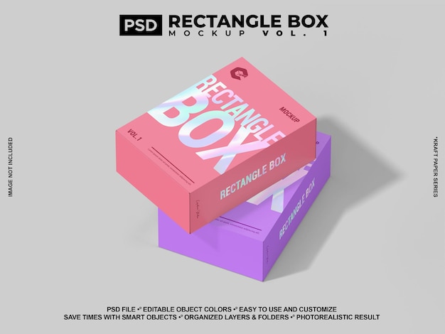 PSD realistic rectangle packaging box 3d rendering mockup easy to change colors psd mockup