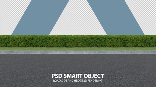 PSD realistic road side and hedge 3d rendering of isolated objects