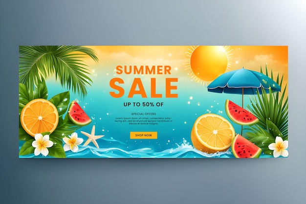 Realistic style summer sale horizontal banner template