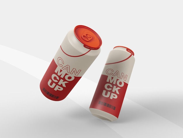 Realistic thin metallic soda can packaging mockups for branding and identity