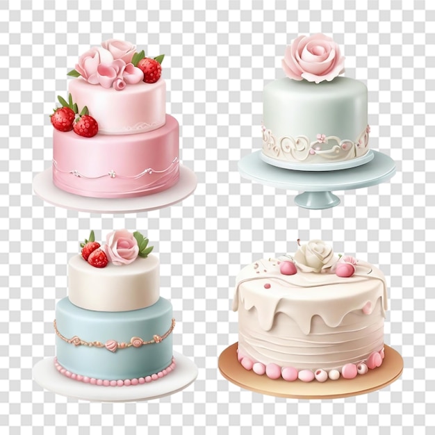 PSD reality is a set delicious wedding fondant cake transparent background