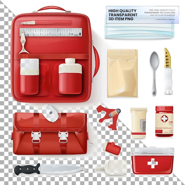 PSD a red bag with a white ruler and a red plastic bag with a white measuring tape