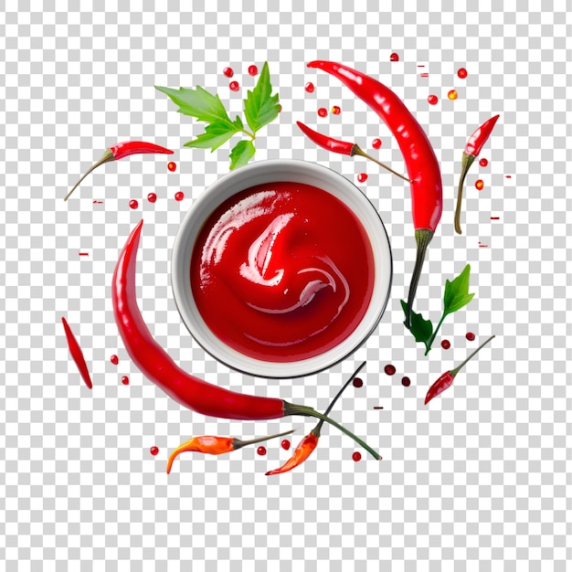 PSD red chili sauce with spice on a transparent background