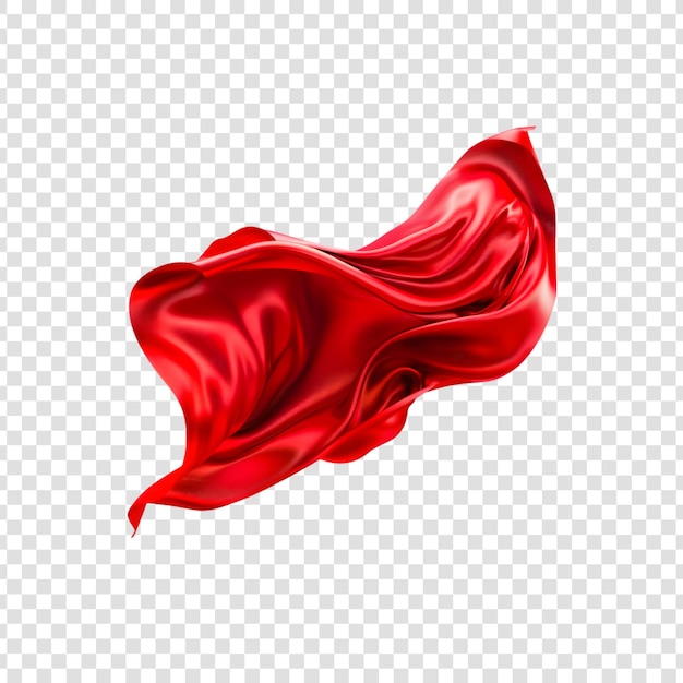 PSD red flying silk fabric on a transparent background