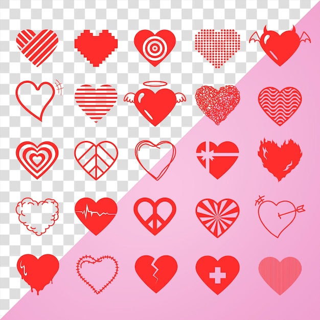 PSD red heart png sticker icon set