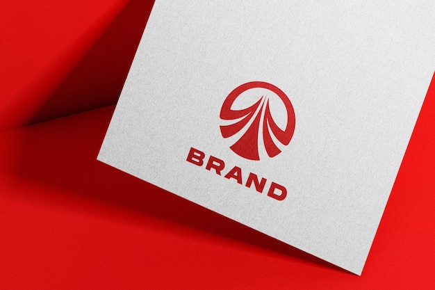 Red logo mockup embossed on kraft paper