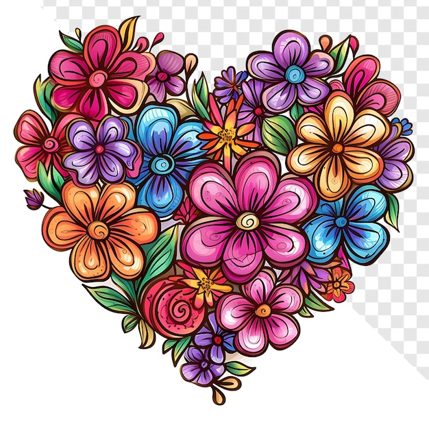 Red and Pink Floral Heart Cartoon Doodle