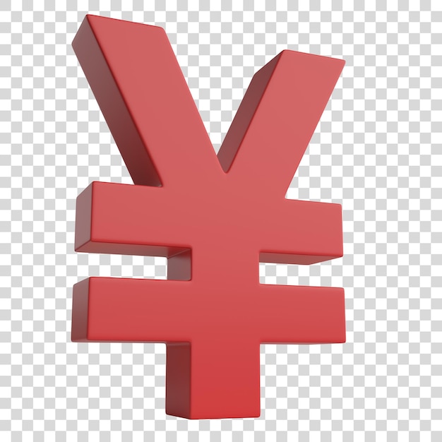 Red yen sign isolated on white background 3D render illustration