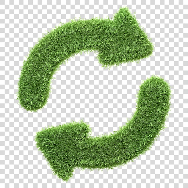 PSD a refresh or reload icon made of green grass isolated on a white background 3d render illustration