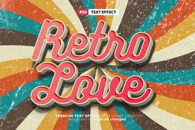 PSD retro love vintage 3d edytowalny efekt tekstowy