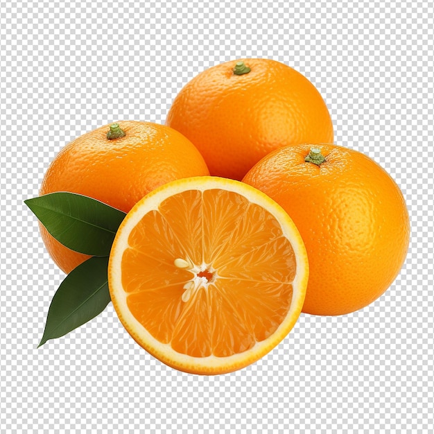 Ripe juicy orange and orange slice isolated on transparent background