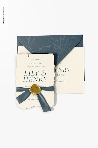 PSD ripped wedding card invitation mockup