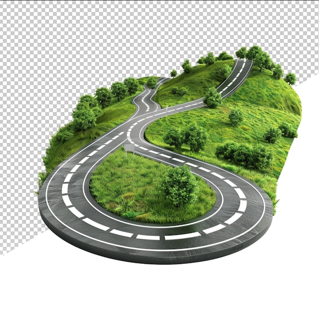 PSD a road with a curve and a road with trees on it