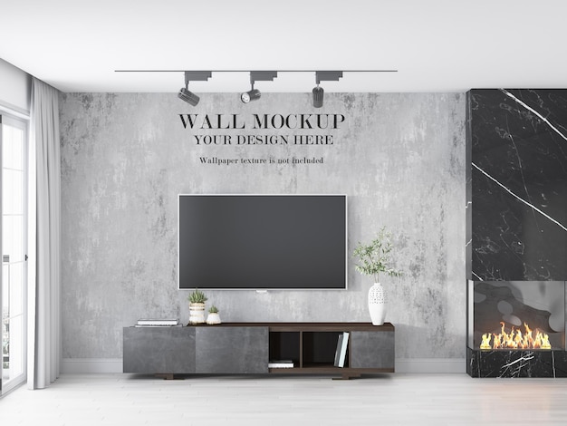 PSD room wall mockup behind tv