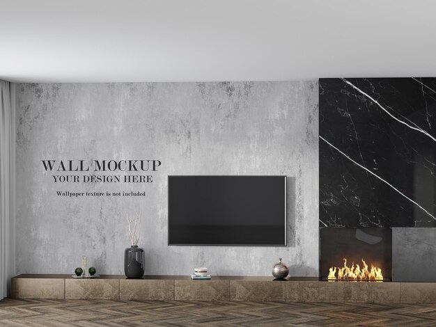 PSD room wallpaper mockup behind tv