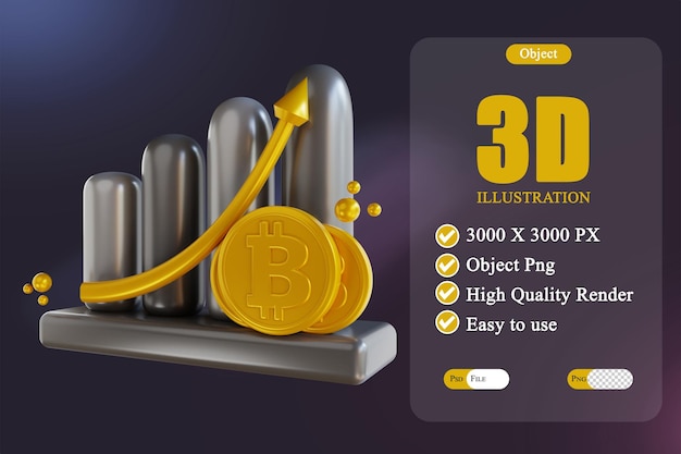 Rosnąca ilustracja 3D wykresu bitcoin