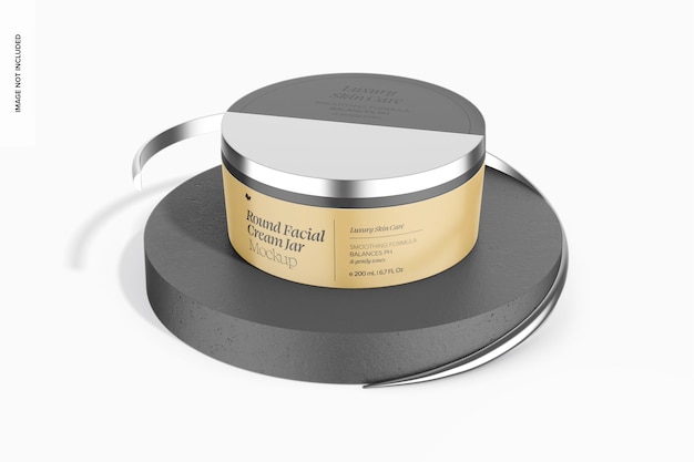 Round Facial Cream Jar Mockup on Podium