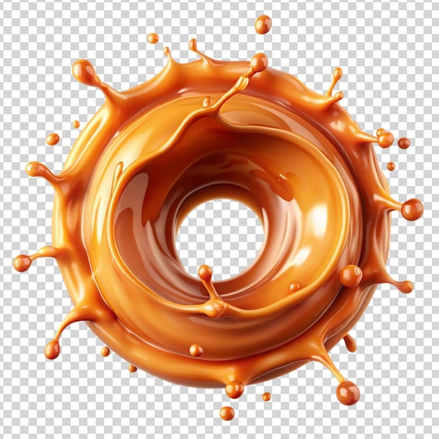 PSD round shaped liquid caramel isolated on transparent background