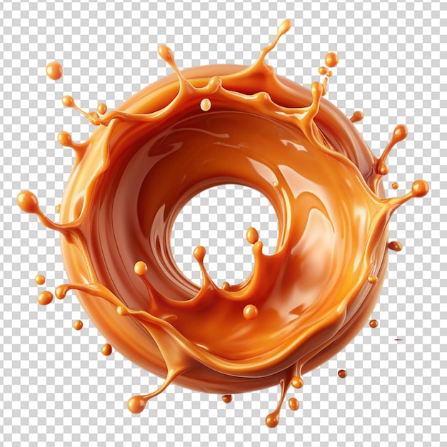 PSD round shaped liquid caramel isolated on transparent background