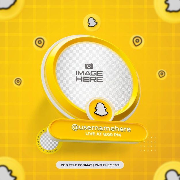 PSD round social media profile 3d frame for snapchat isolated 3d object