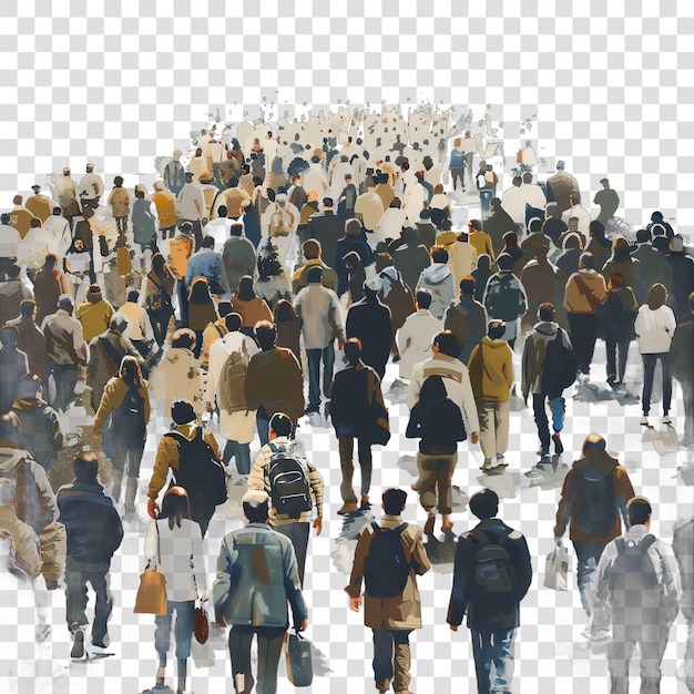 PSD rush hour crowds transparent background realistic element