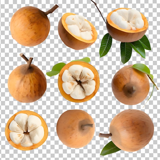 Santol fruit sliced isolated on transparent background