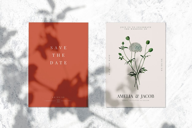 PSD save the date wedding invitation card mockup